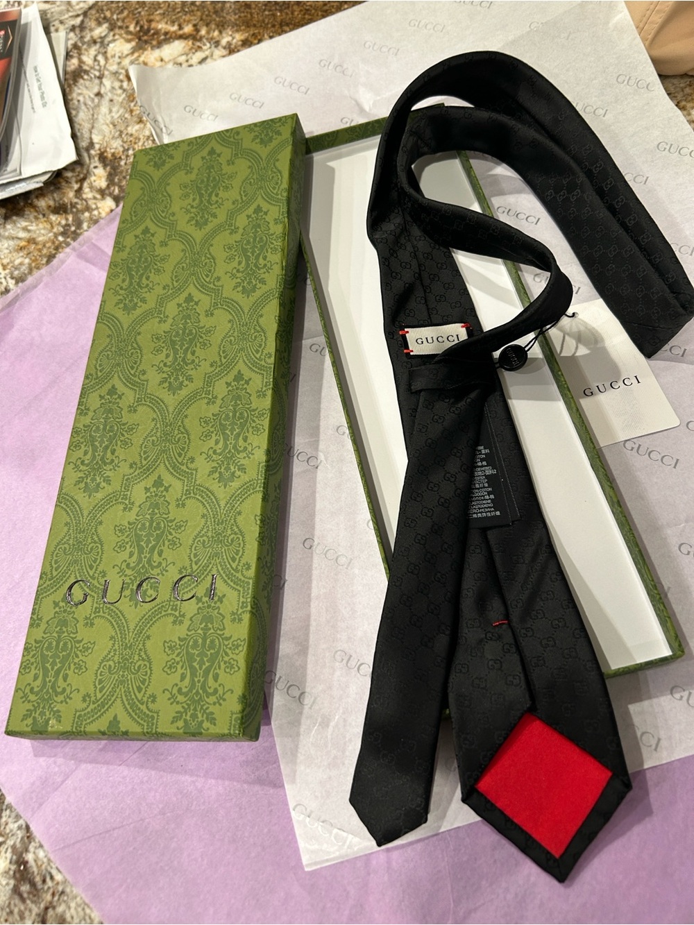 Gucci Black Silk Jacquard Men's Tie - Picture 3 of 4